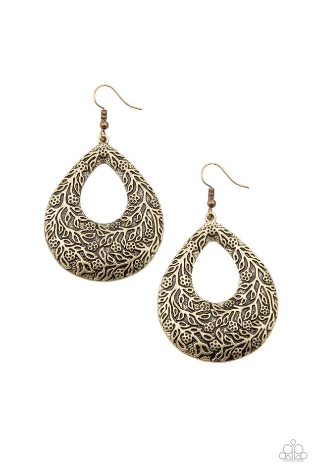 Paparazzi Earring ~ Flirtatiously Flourishing - Brass