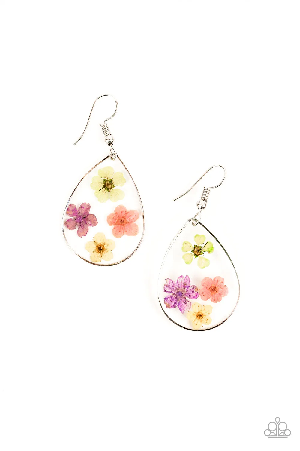 Paparazzi Earrings ~ Perennial Prairie - Multi Floral Teardrop Earring