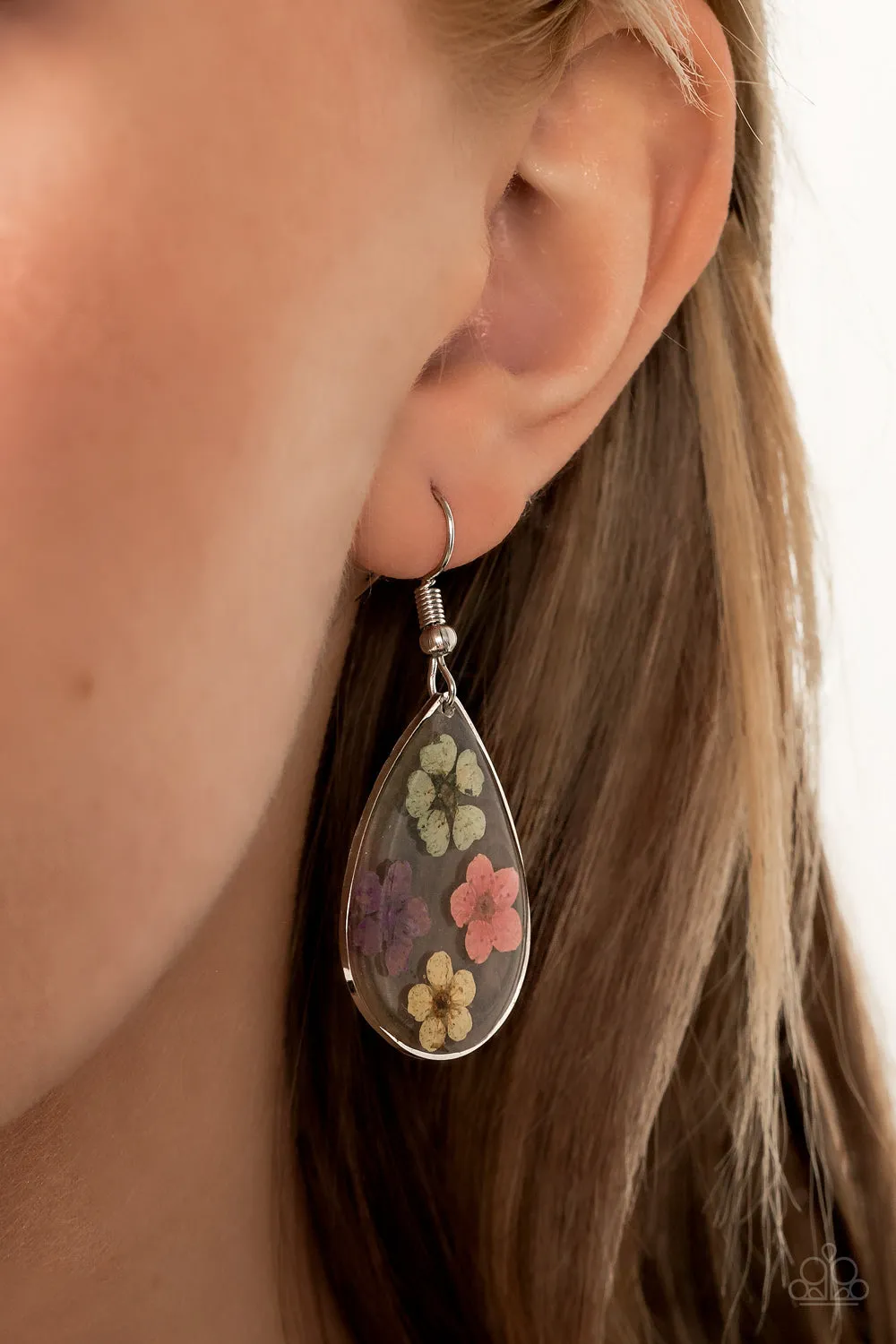 Paparazzi Earrings ~ Perennial Prairie - Multi Floral Teardrop Earring