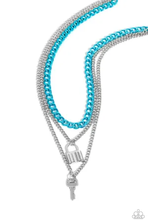 Paparazzi Locked Labor Blue Necklace & Earring Set