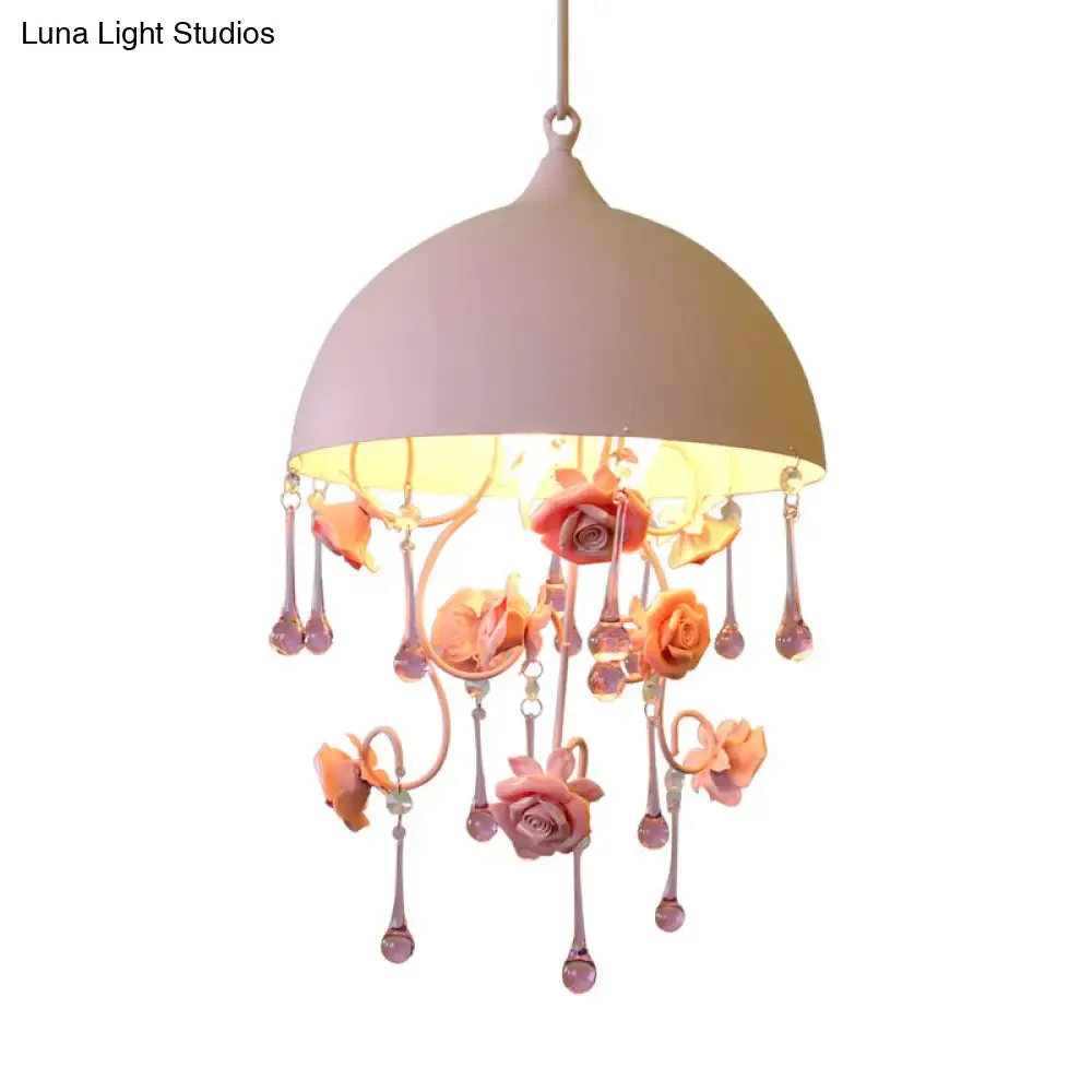 Pastoral Pink Metal Rose Pendant Lamp - Stylish Hanging Light Fixture for Living Room