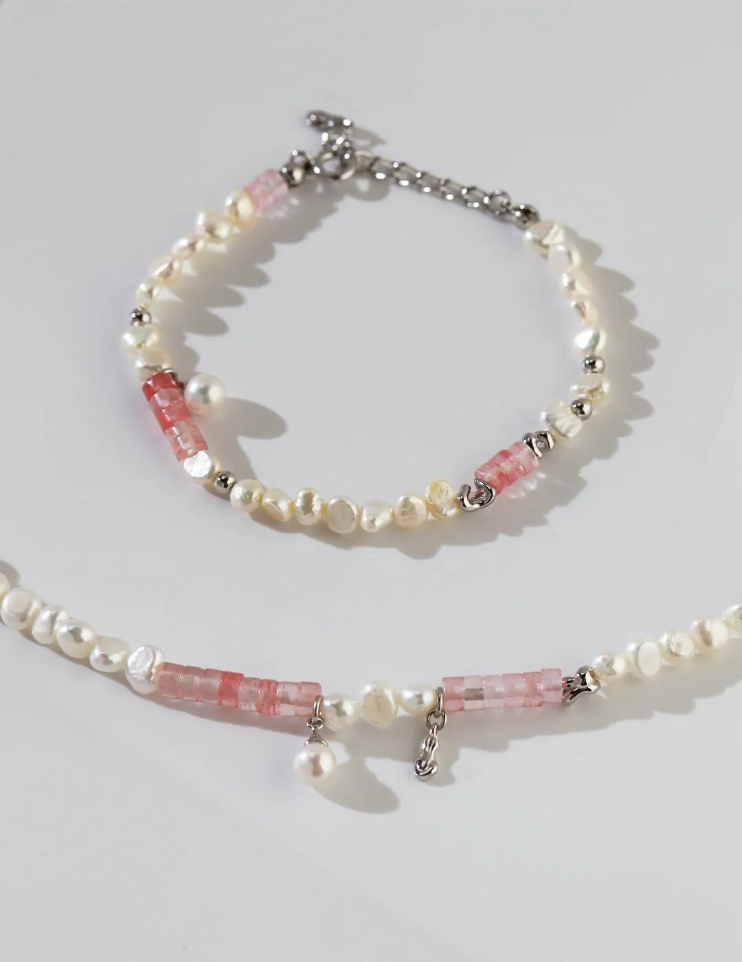 Peach Blossom Sterling Silver Pearl Bracelet