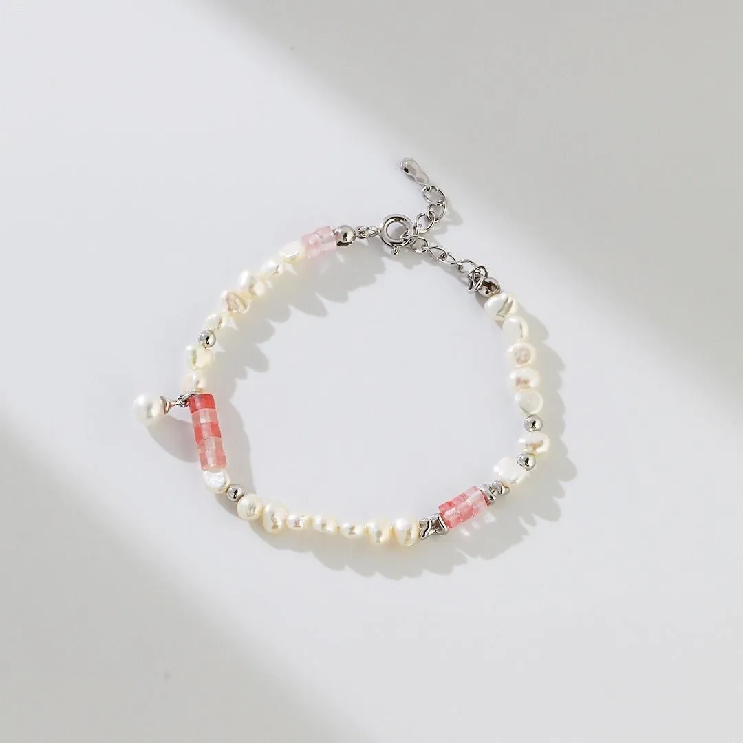 Peach Blossom Sterling Silver Pearl Bracelet