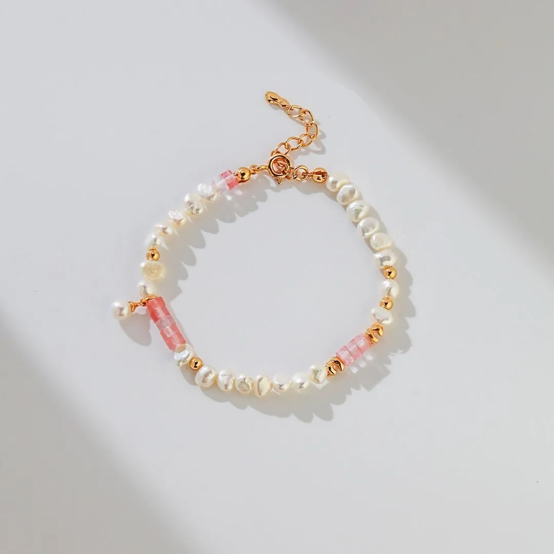 Peach Blossom Sterling Silver Pearl Bracelet