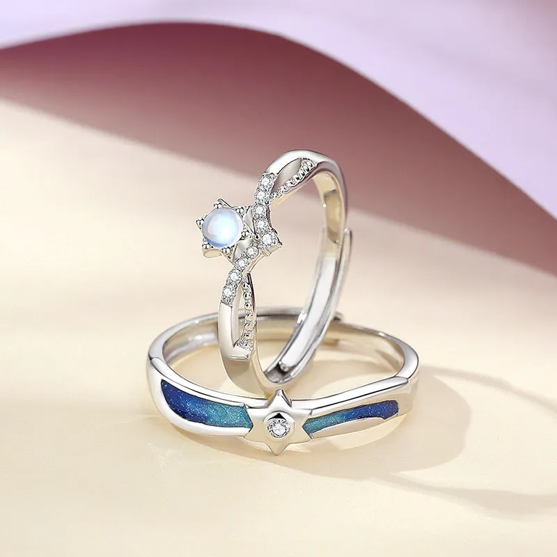 Personalized Moonstone Promise Rings Set for Couples