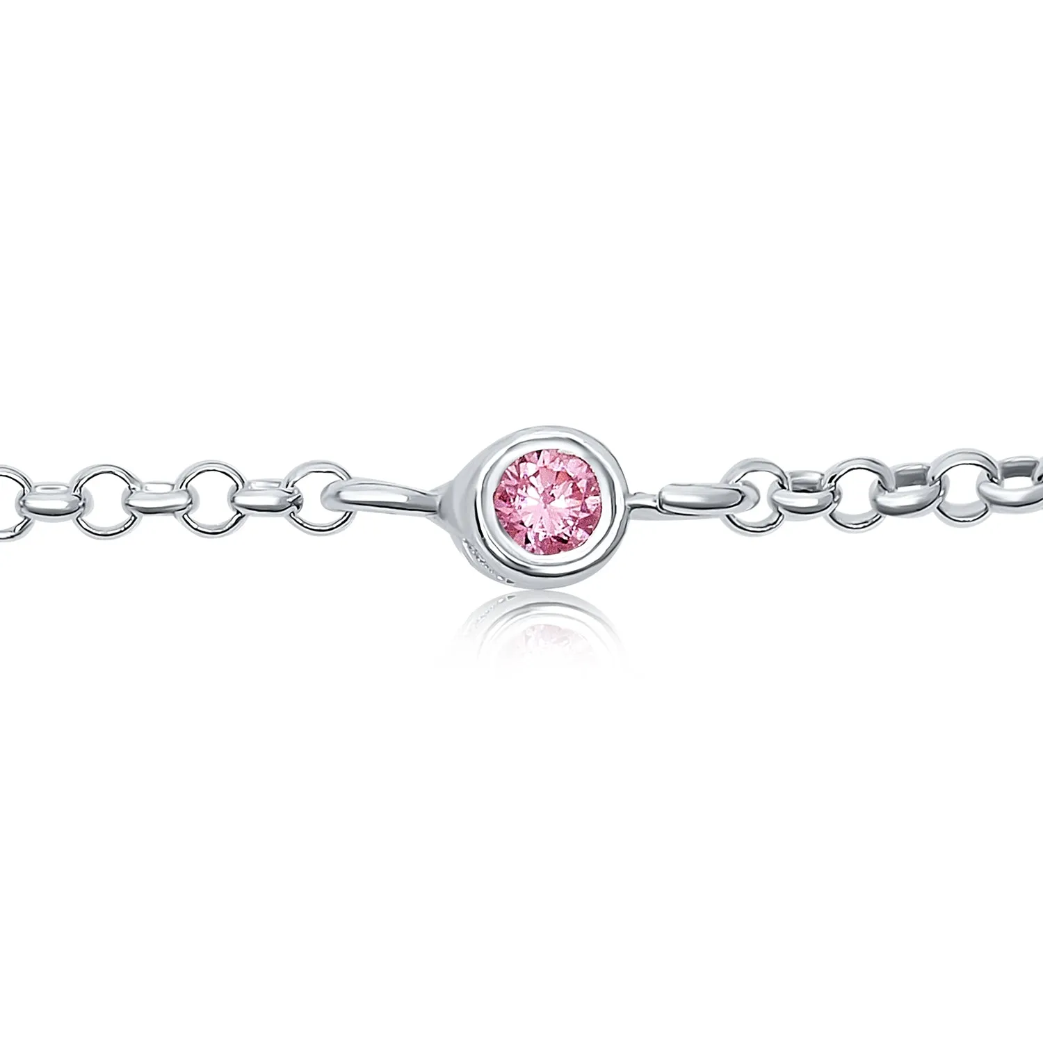 Pink Bead Chain Anklet Ankle Bracelet Sterling Silver 9-10 Inch