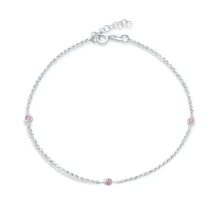 Pink Bead Chain Anklet Ankle Bracelet Sterling Silver 9-10 Inch