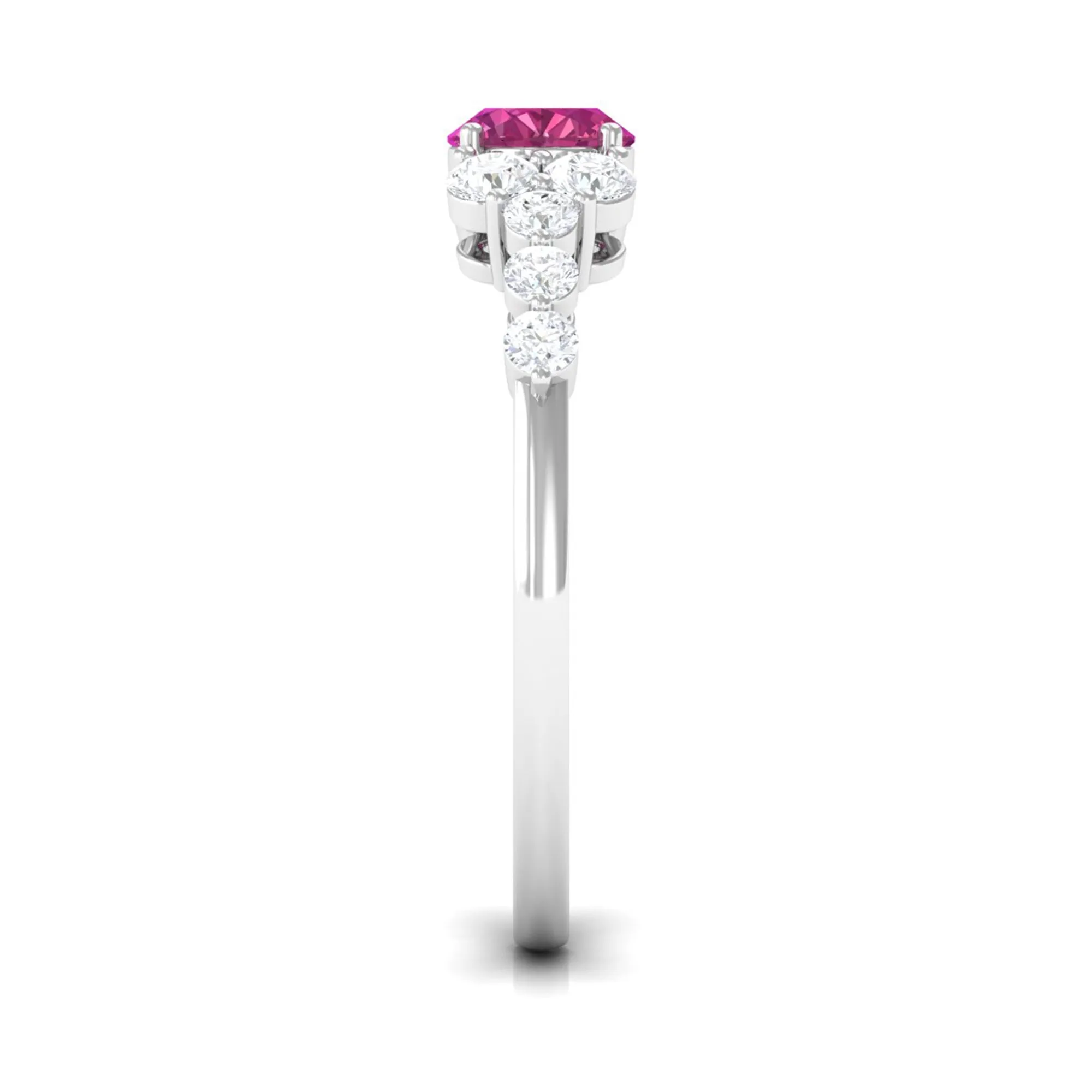 Pink Tourmaline Solitaire East West Ring with Diamond Side Stones