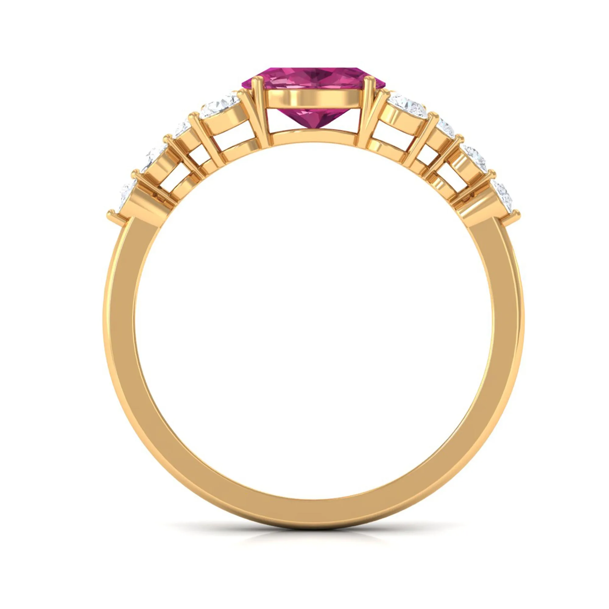 Pink Tourmaline Solitaire East West Ring with Diamond Side Stones