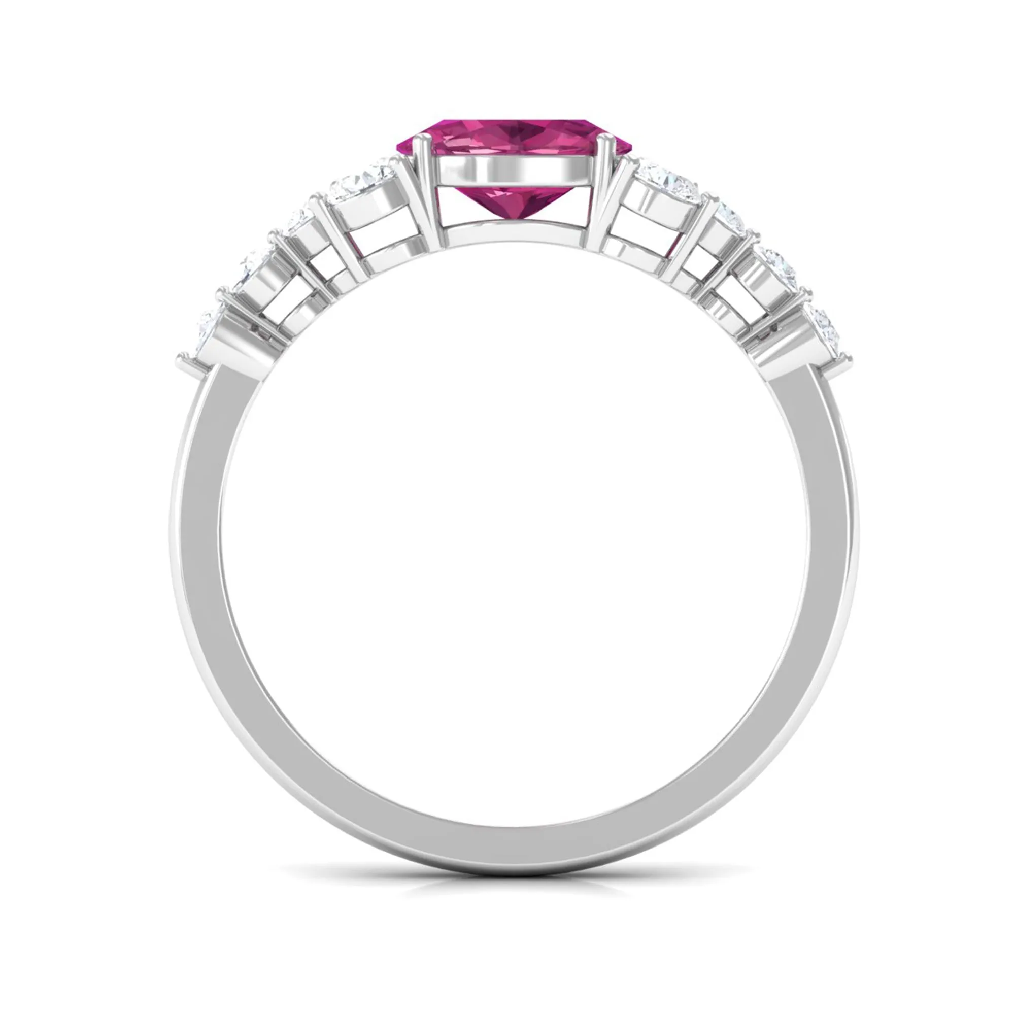 Pink Tourmaline Solitaire East West Ring with Diamond Side Stones