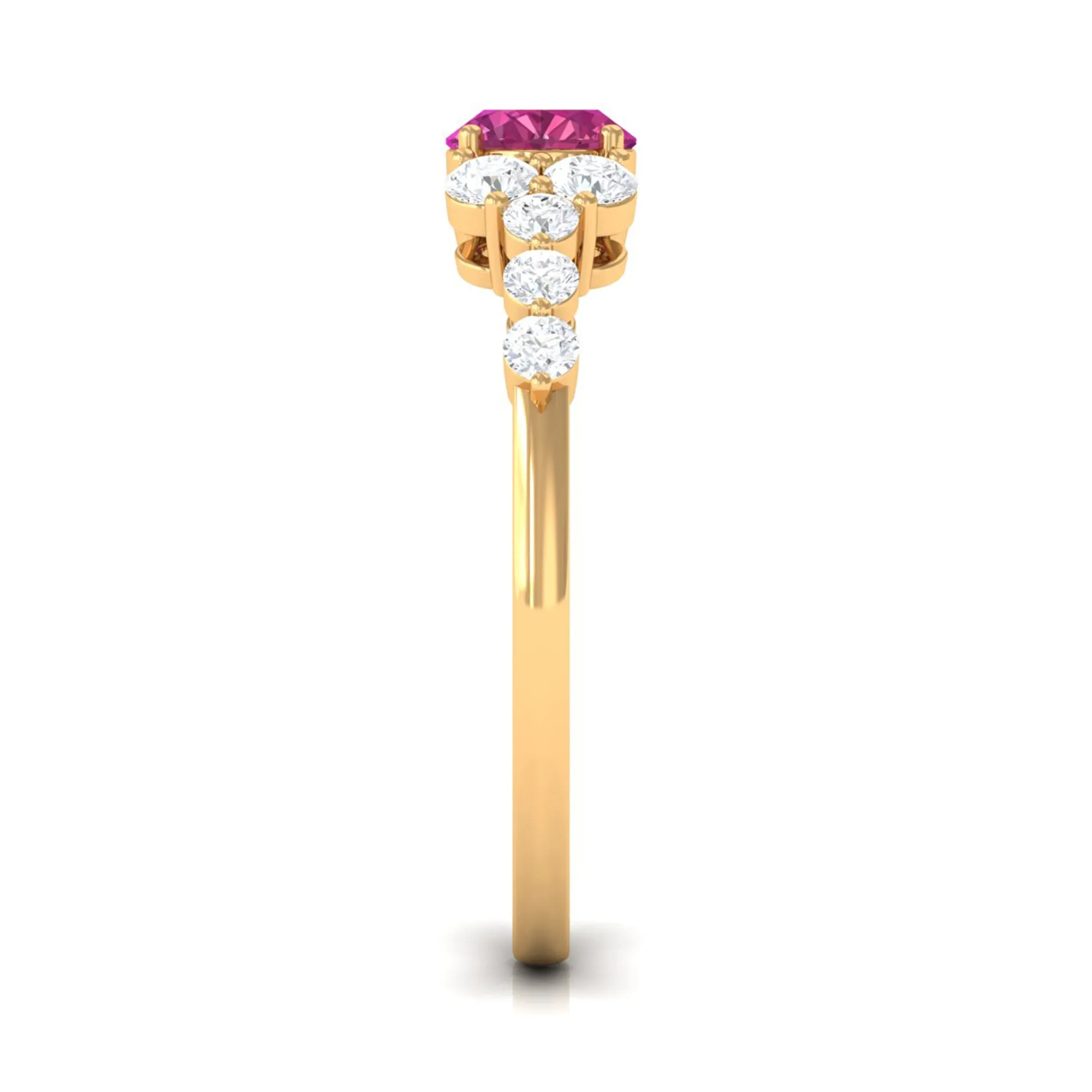 Pink Tourmaline Solitaire East West Ring with Diamond Side Stones