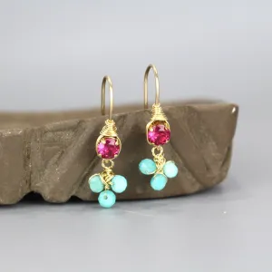 Pink Zircon Amazonite Small Clover Earrings