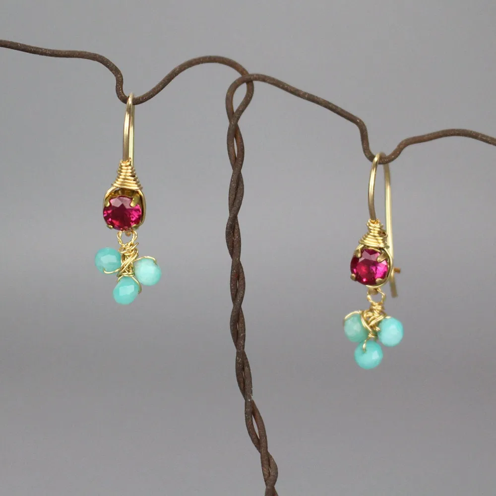 Pink Zircon Amazonite Small Clover Earrings