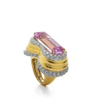 Plateau Ring, Kunzite and Diamonds