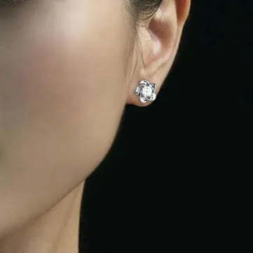 Plum Blossom with Zircon Silvet Studs Earrings for Women