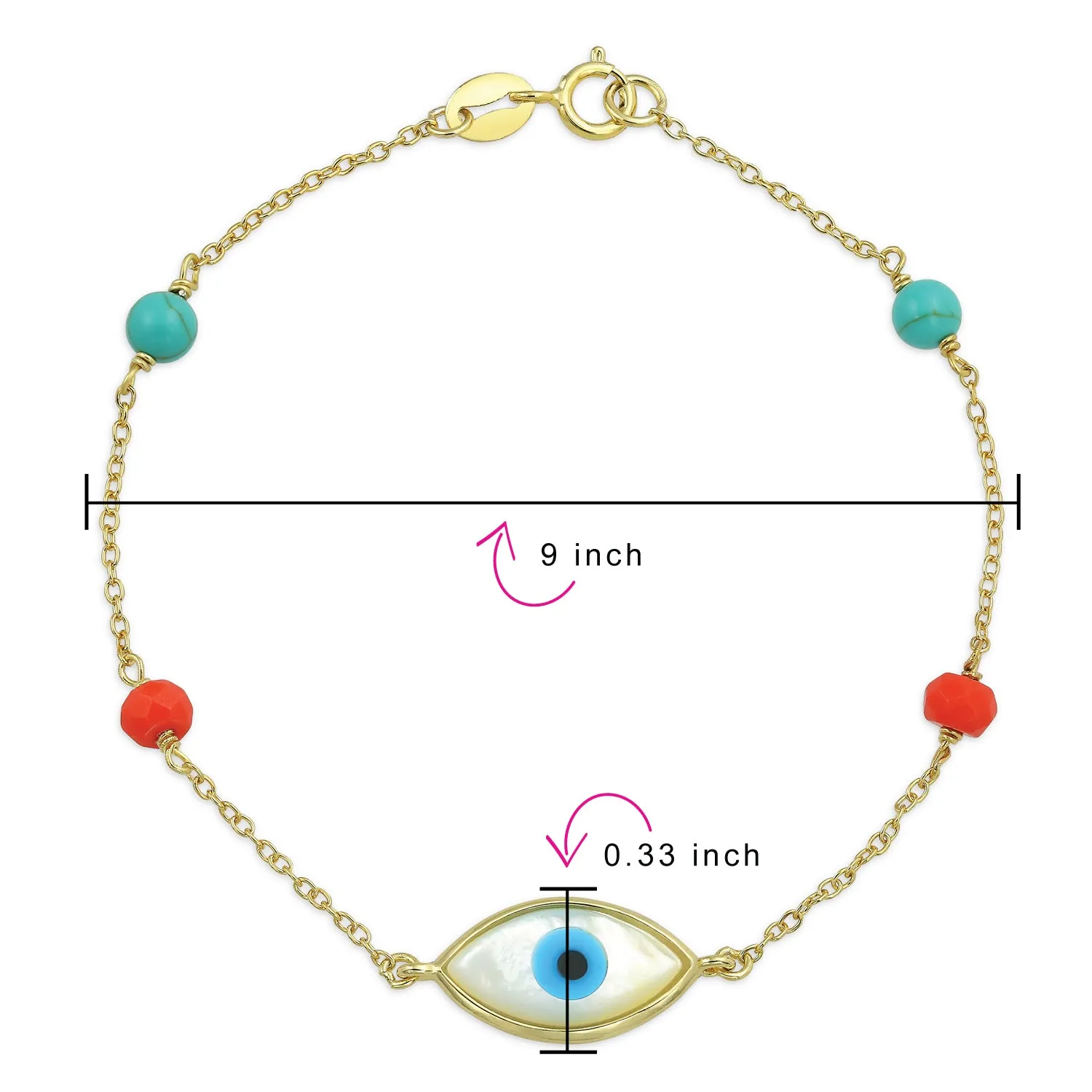 Protection Amulet Evil Eye Bracelet 14K Gold Plated Silver 7 Inch Good Luck Charm