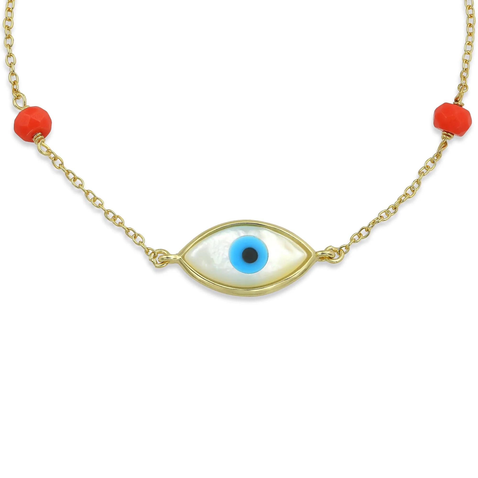 Protection Amulet Evil Eye Bracelet 14K Gold Plated Silver 7 Inch Good Luck Charm