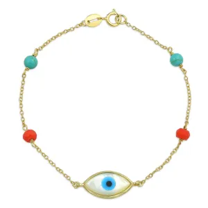 Protection Amulet Evil Eye Bracelet 14K Gold Plated Silver 7 Inch Good Luck Charm