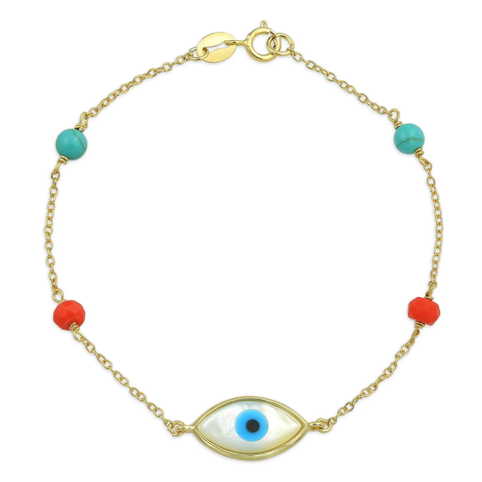 Protection Amulet Evil Eye Bracelet 14K Gold Plated Silver 7 Inch Good Luck Charm