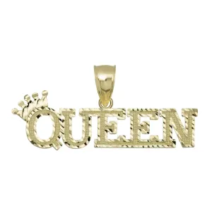 "Queen" Script with Crown Pendant 10K Yellow Gold