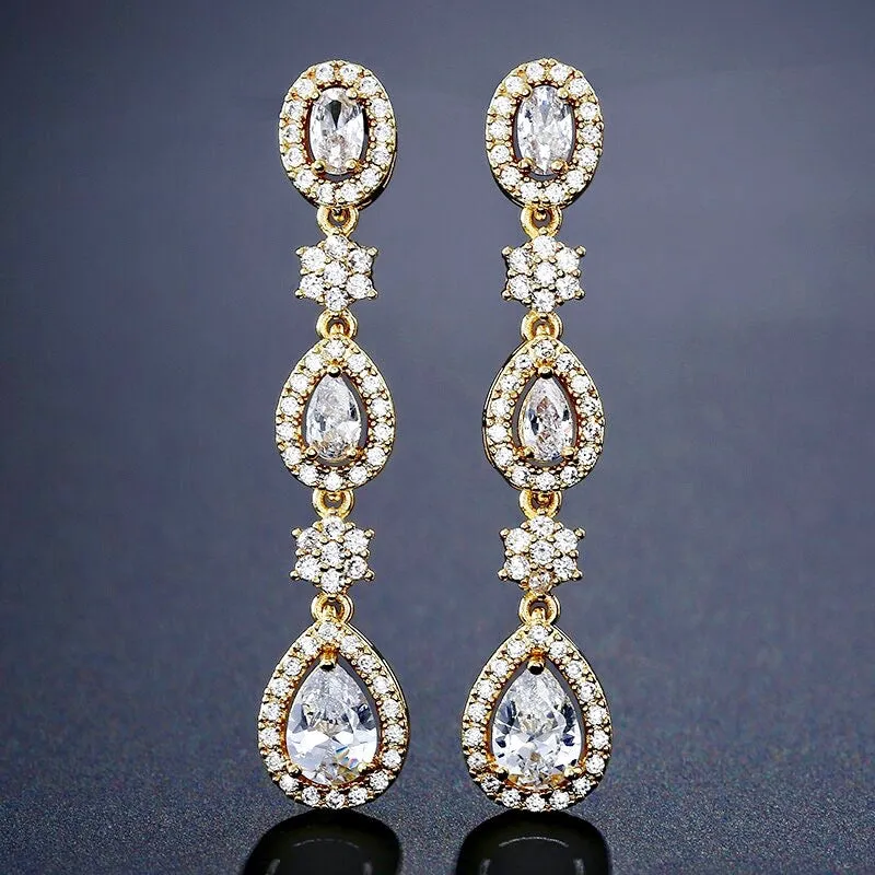 "Tiana" - Cubic Zirconia Bridal Earrings - Available in Silver, Rose Gold and Yellow Gold