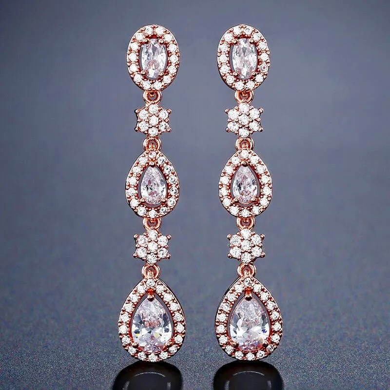 "Tiana" - Cubic Zirconia Bridal Earrings - Available in Silver, Rose Gold and Yellow Gold