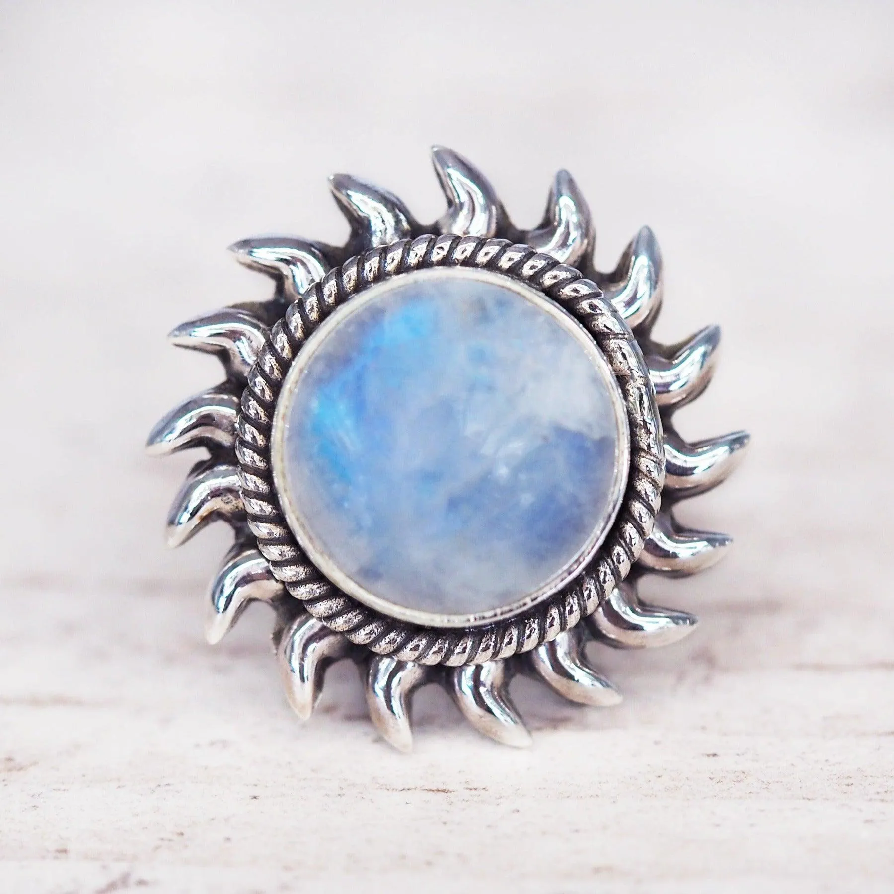 Rainbow Moonstone Sun Ring