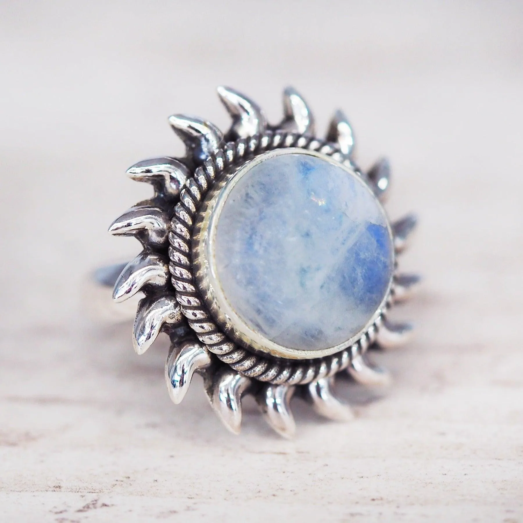 Rainbow Moonstone Sun Ring