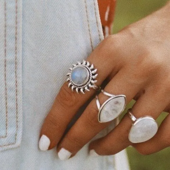 Rainbow Moonstone Sun Ring