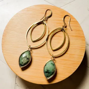 Rajah: Triple Marquise Earring - Tiger Eye, Turquoise, or Labradorite Gemstone