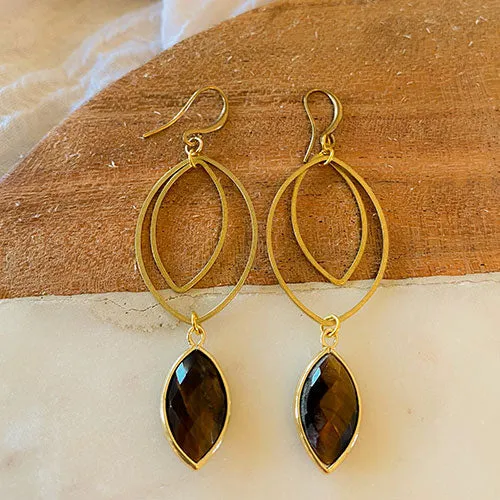 Rajah: Triple Marquise Earring - Tiger Eye, Turquoise, or Labradorite Gemstone