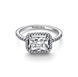 Rectangular Sparkling Halo Ring