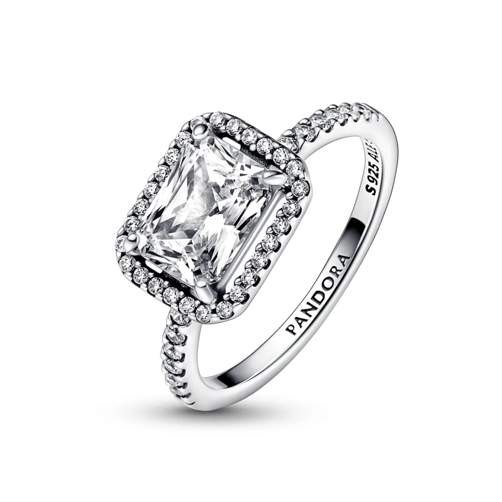 Rectangular Sparkling Halo Ring