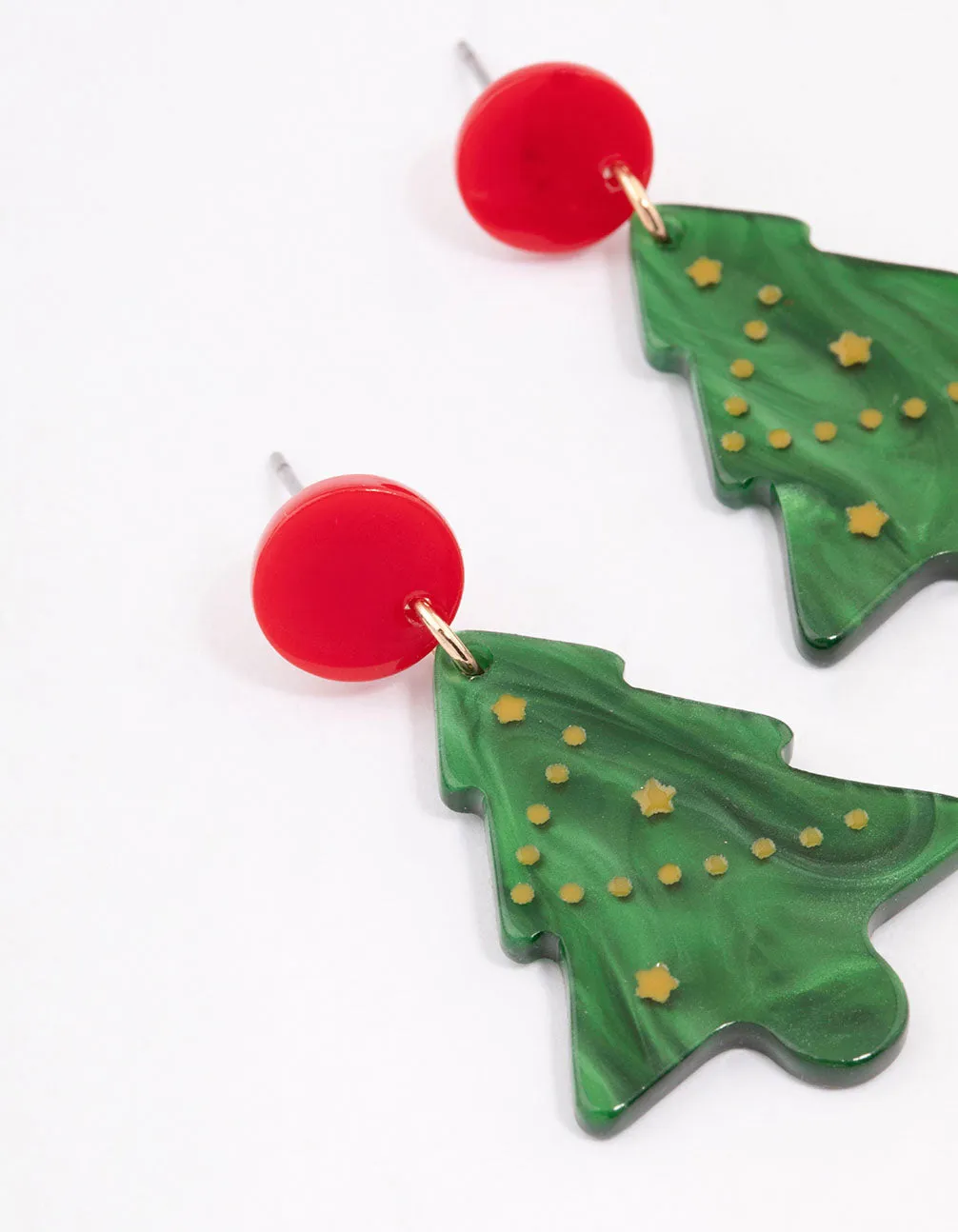 Red & Green Acrylic Tree Drop Earrings