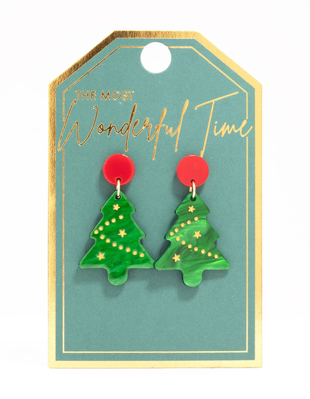 Red & Green Acrylic Tree Drop Earrings