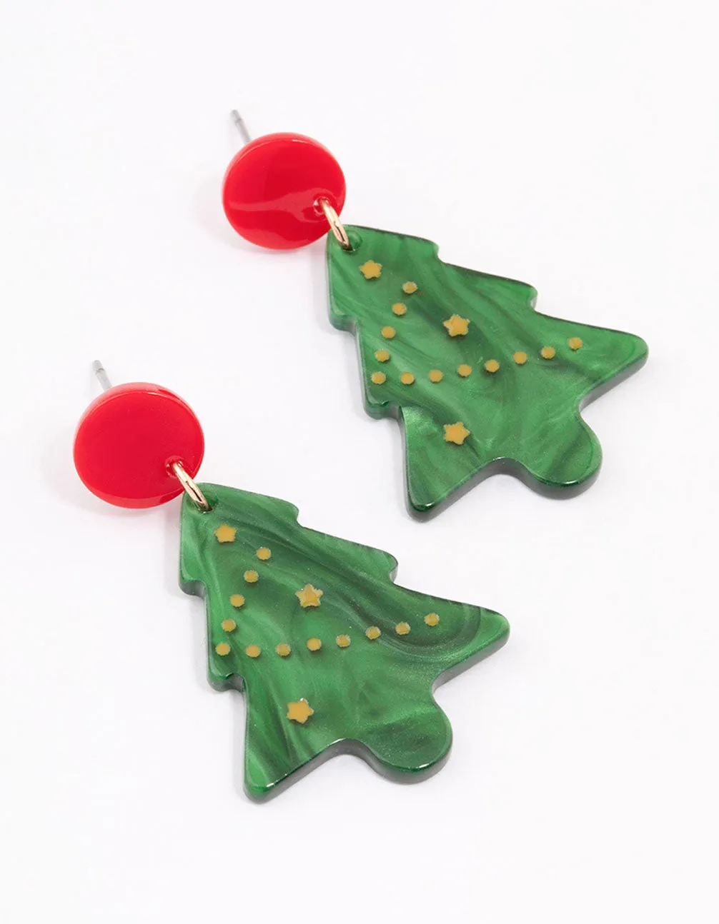 Red & Green Acrylic Tree Drop Earrings