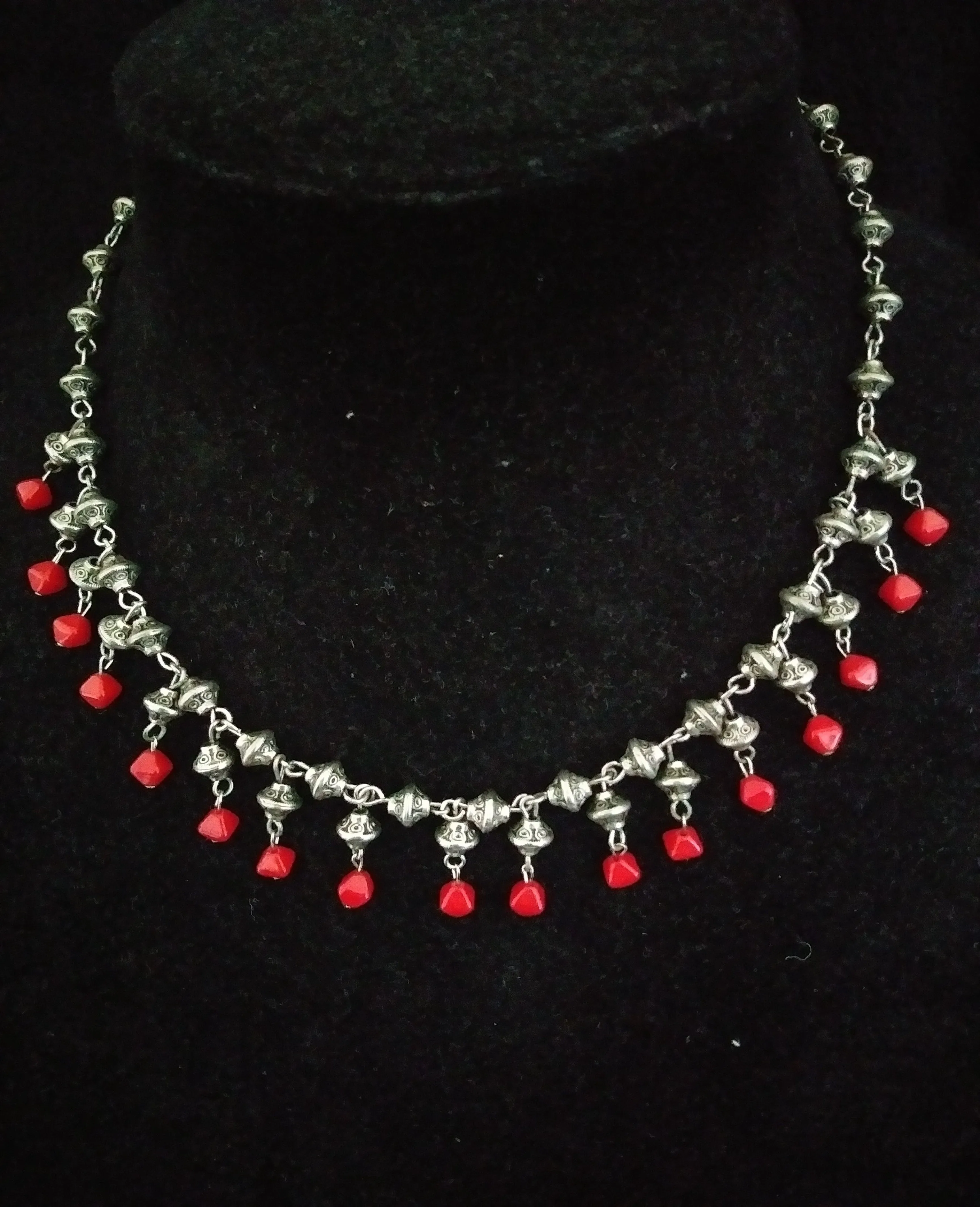 Red Glass/Pewter Necklace