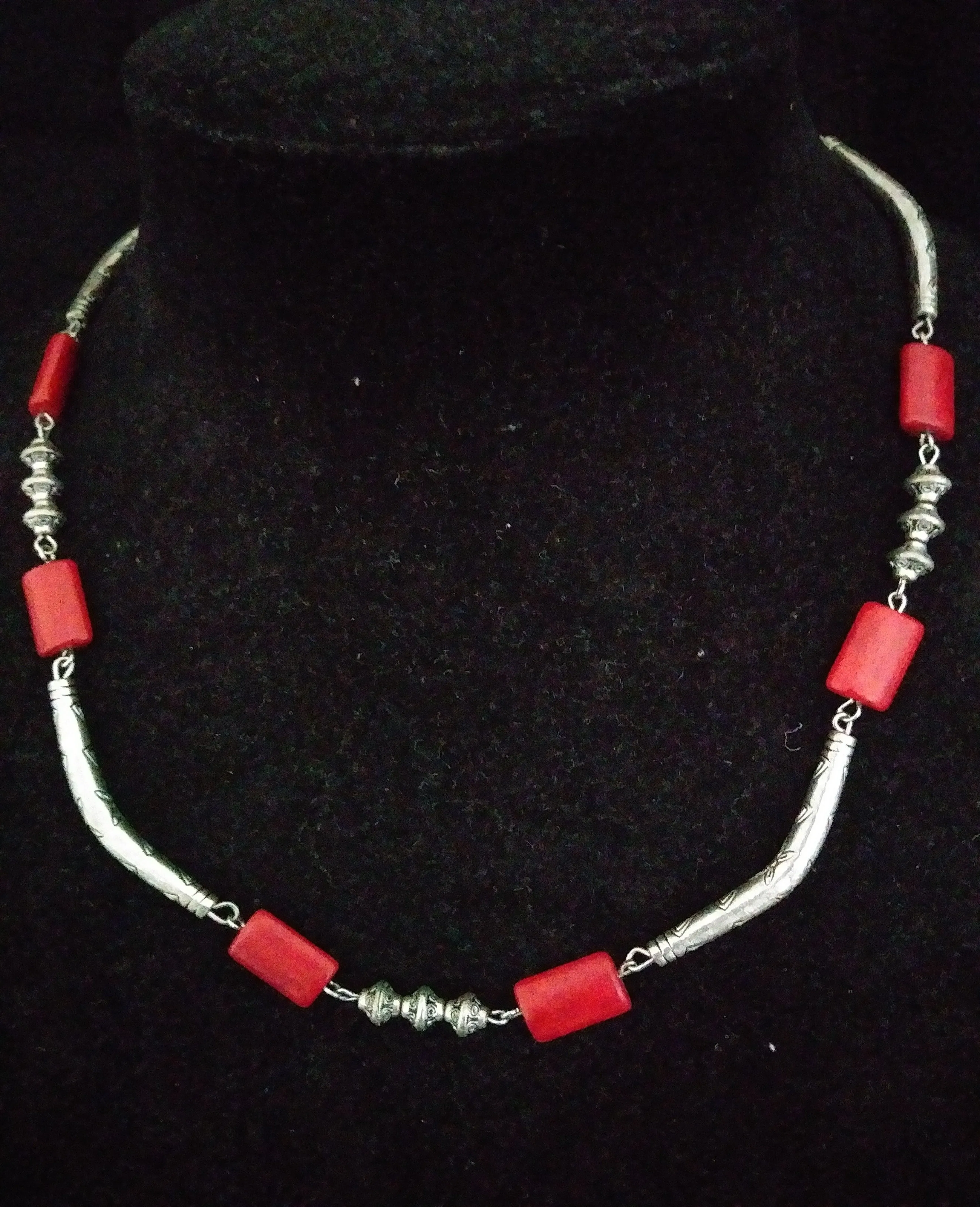 Red Wood/Pewter Necklace