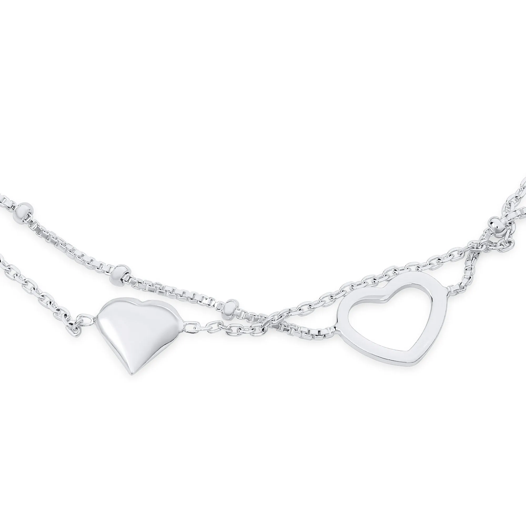 Romantic Love Double Chain Hearts Anklet Ankle Bracelet Sterling Silver