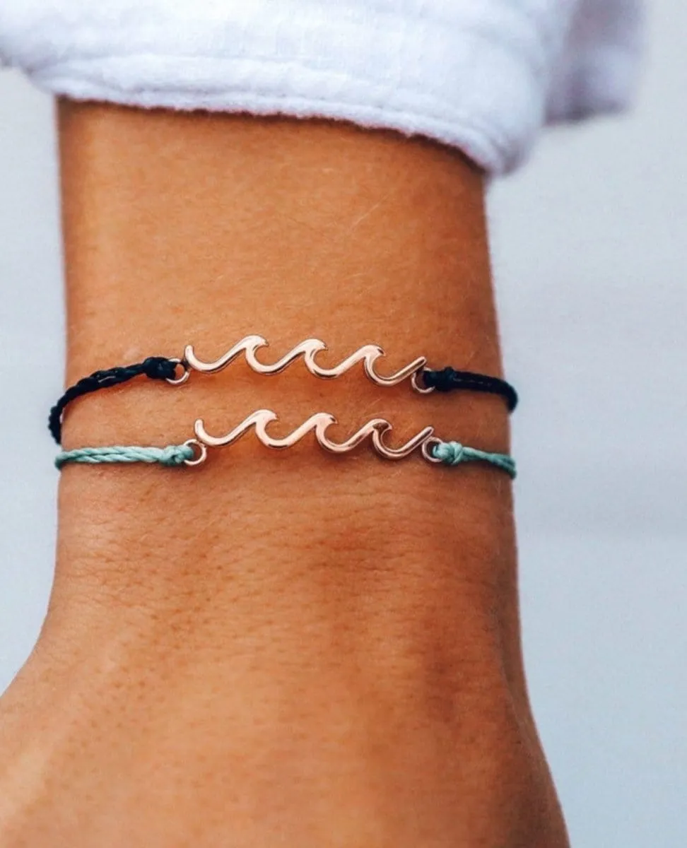 Rose Gold Delicate Wave Bracelet Black