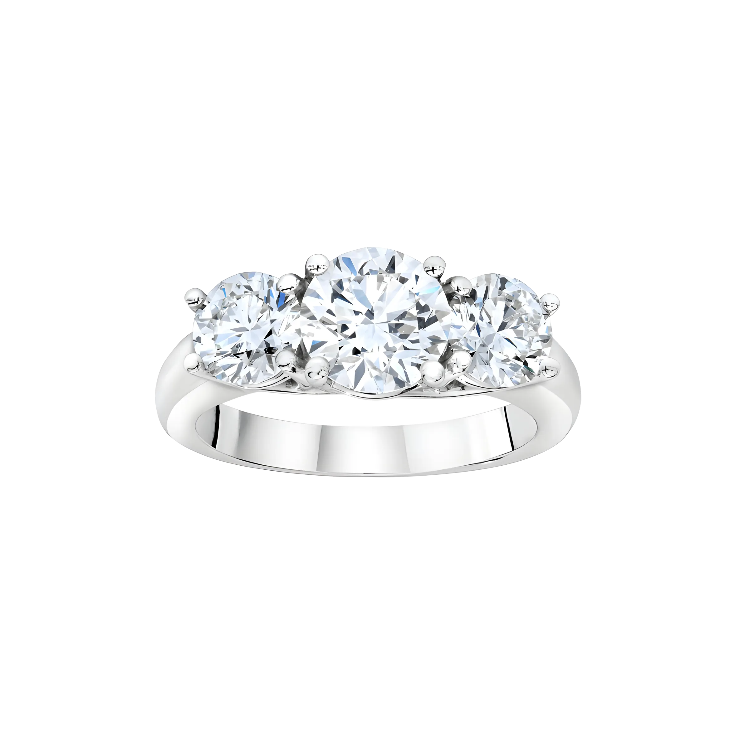 Round Brilliant Three Stone Diamond Ring in Platinum