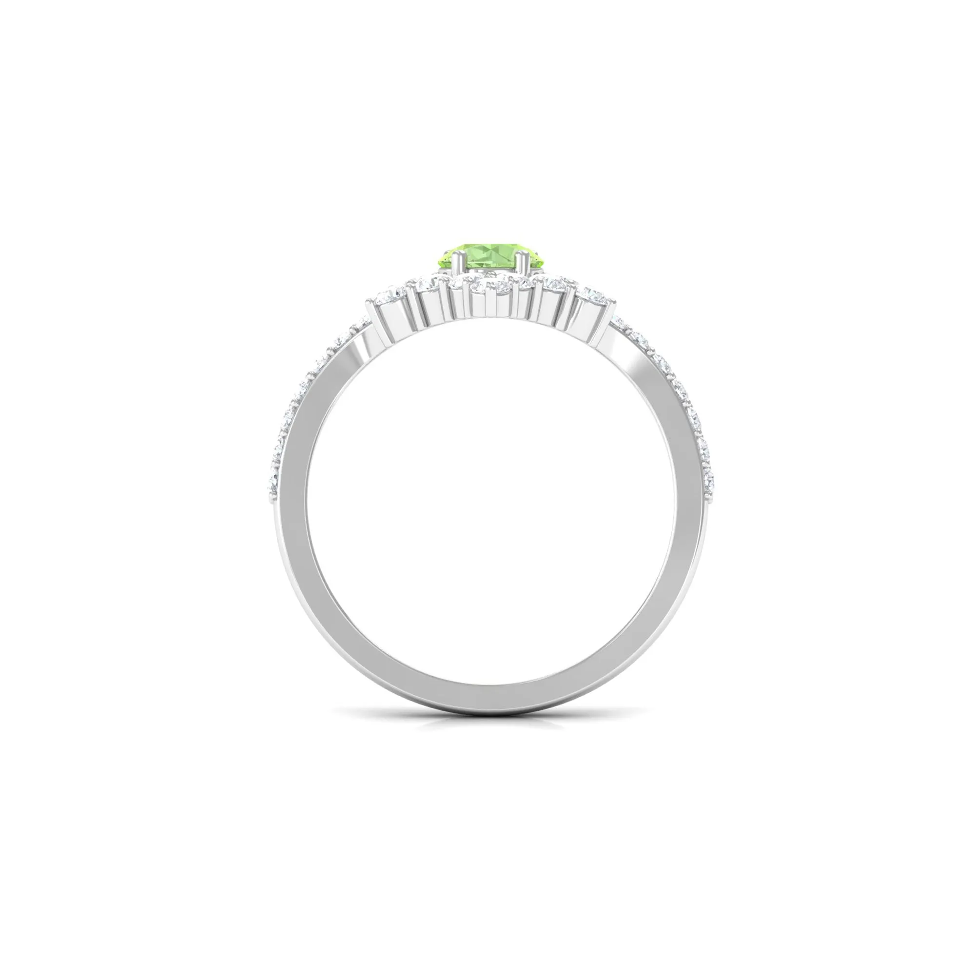 Round Green Sapphire Designer Engagement Ring with Diamond