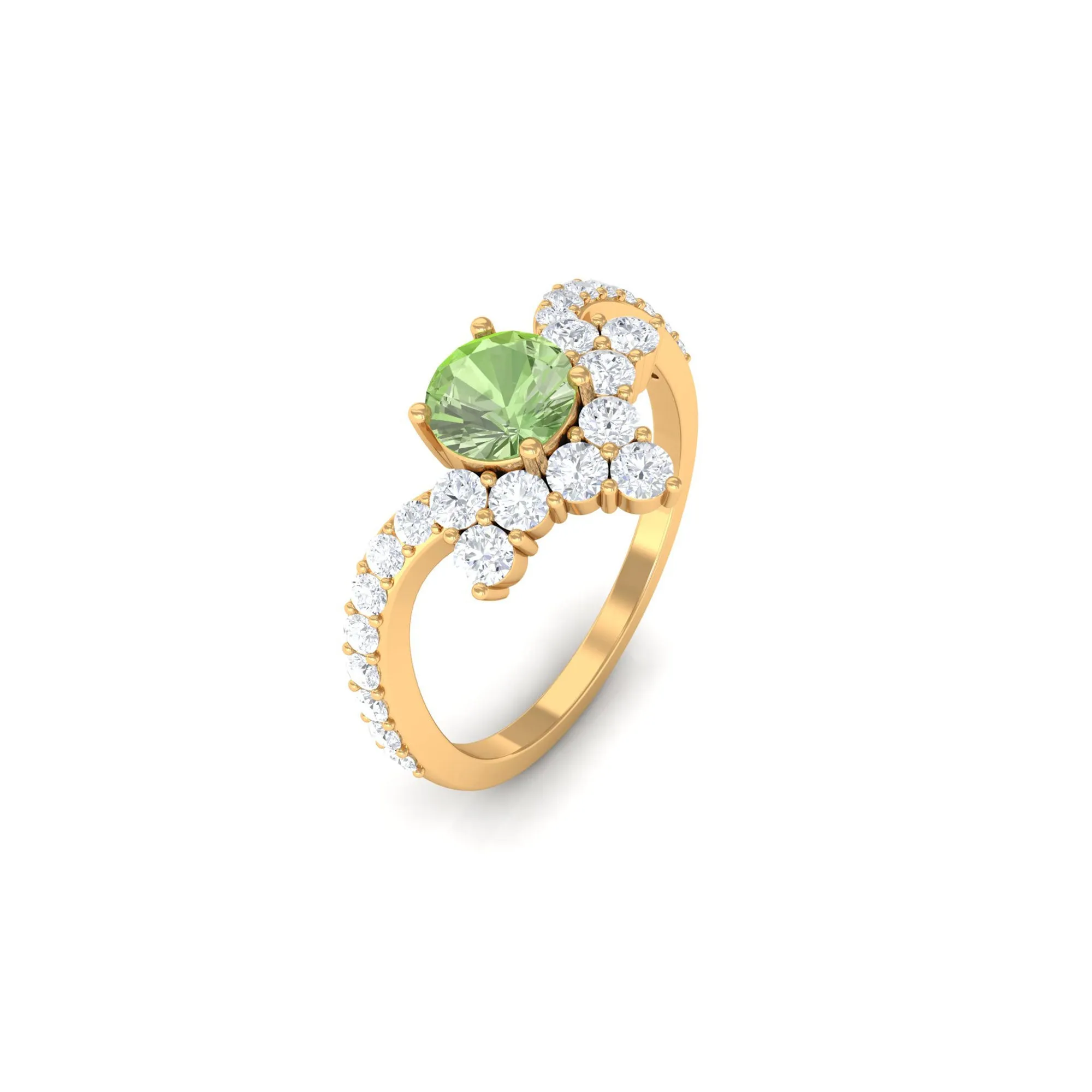 Round Green Sapphire Designer Engagement Ring with Diamond