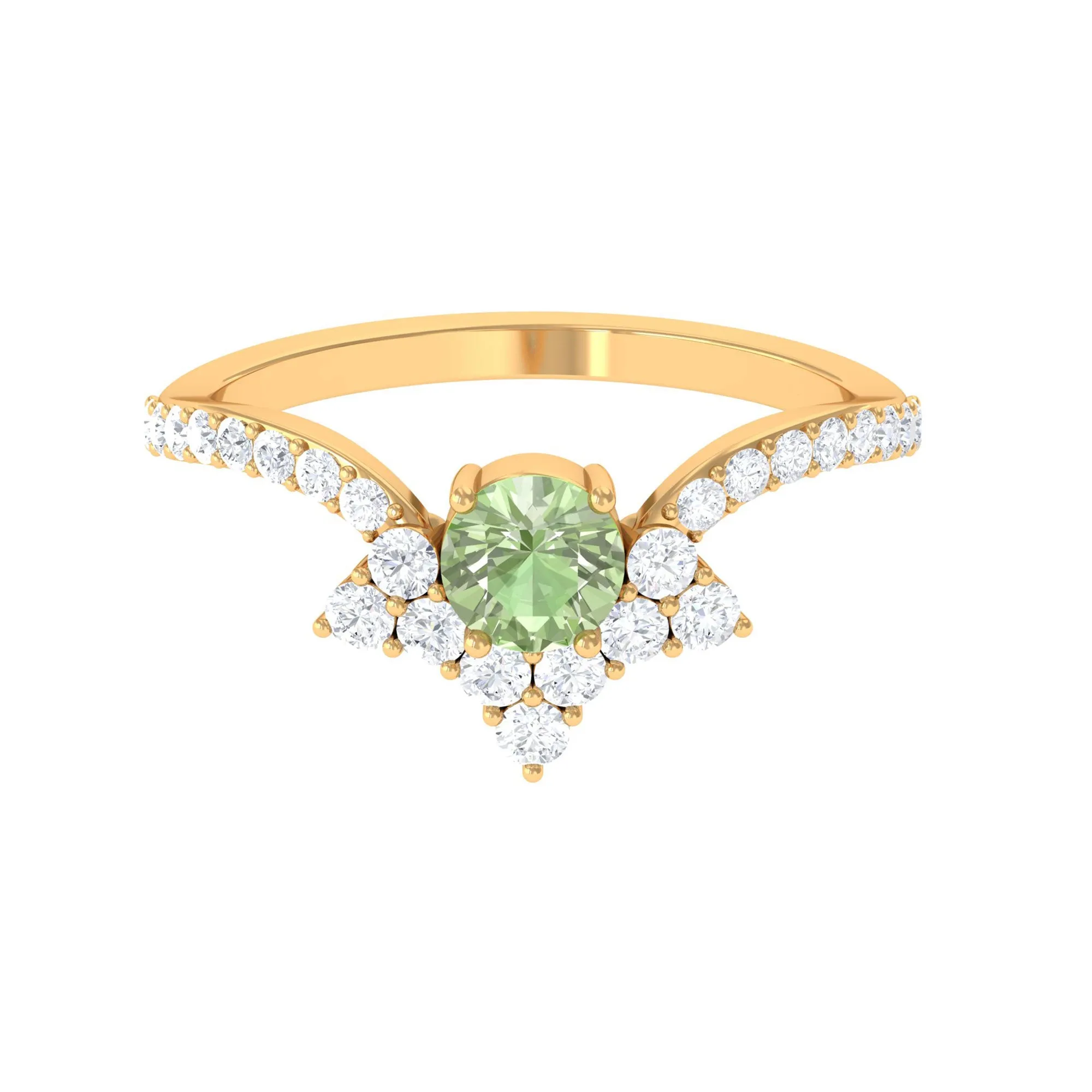 Round Green Sapphire Designer Engagement Ring with Diamond