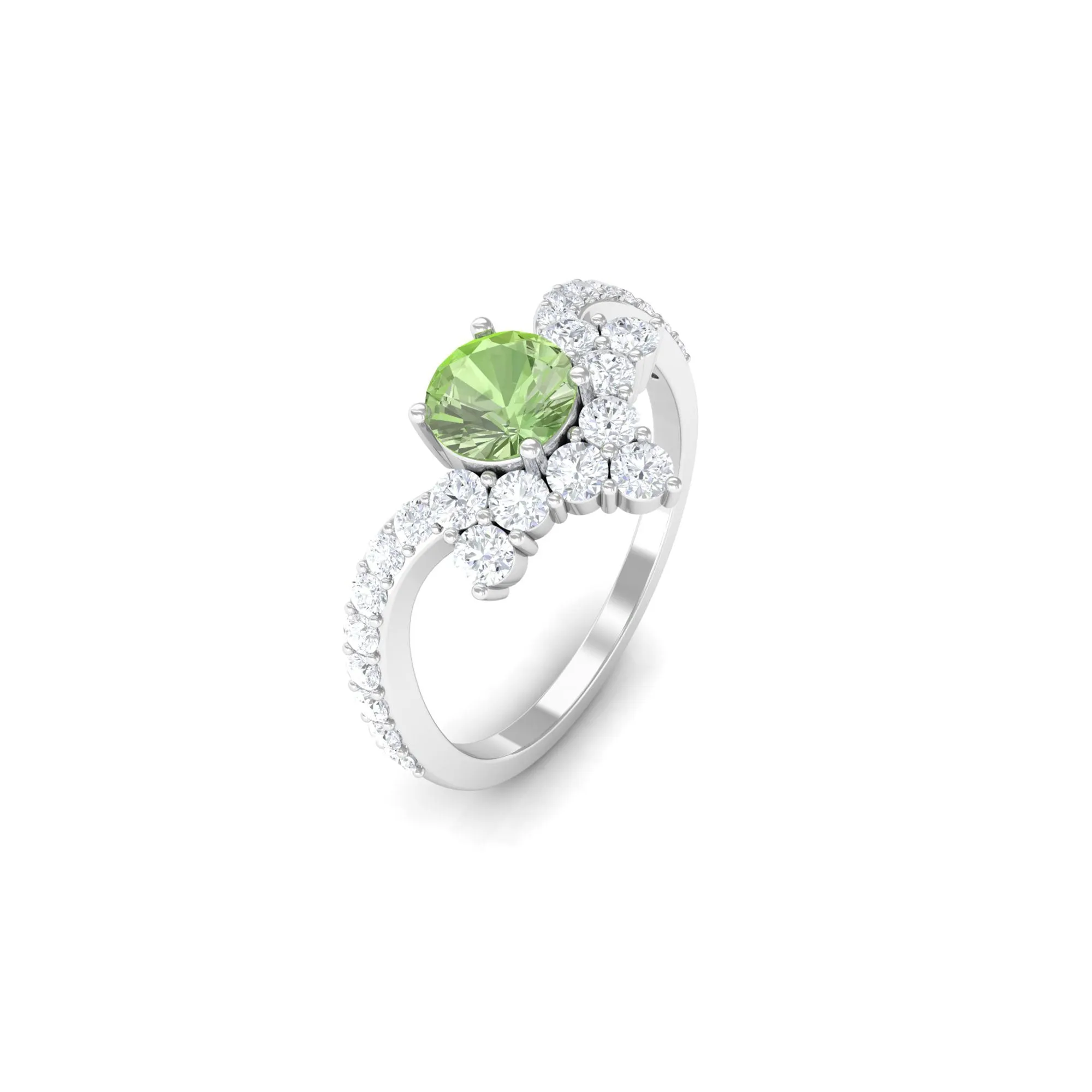 Round Green Sapphire Designer Engagement Ring with Diamond