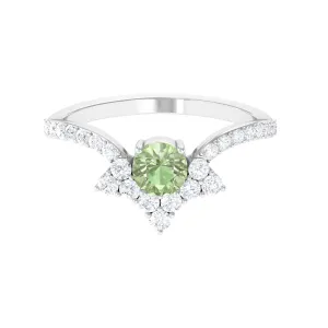 Round Green Sapphire Designer Engagement Ring with Diamond