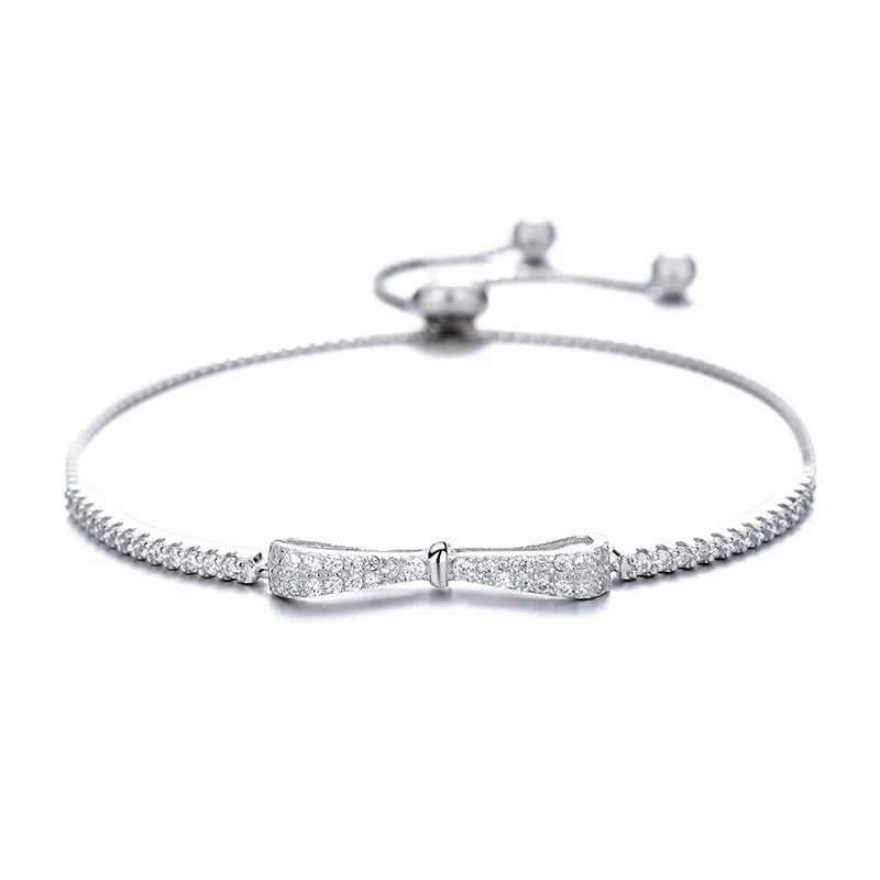 S925 Silver Bow Zircon Bracelet Adjustable Light Luxury Delicate