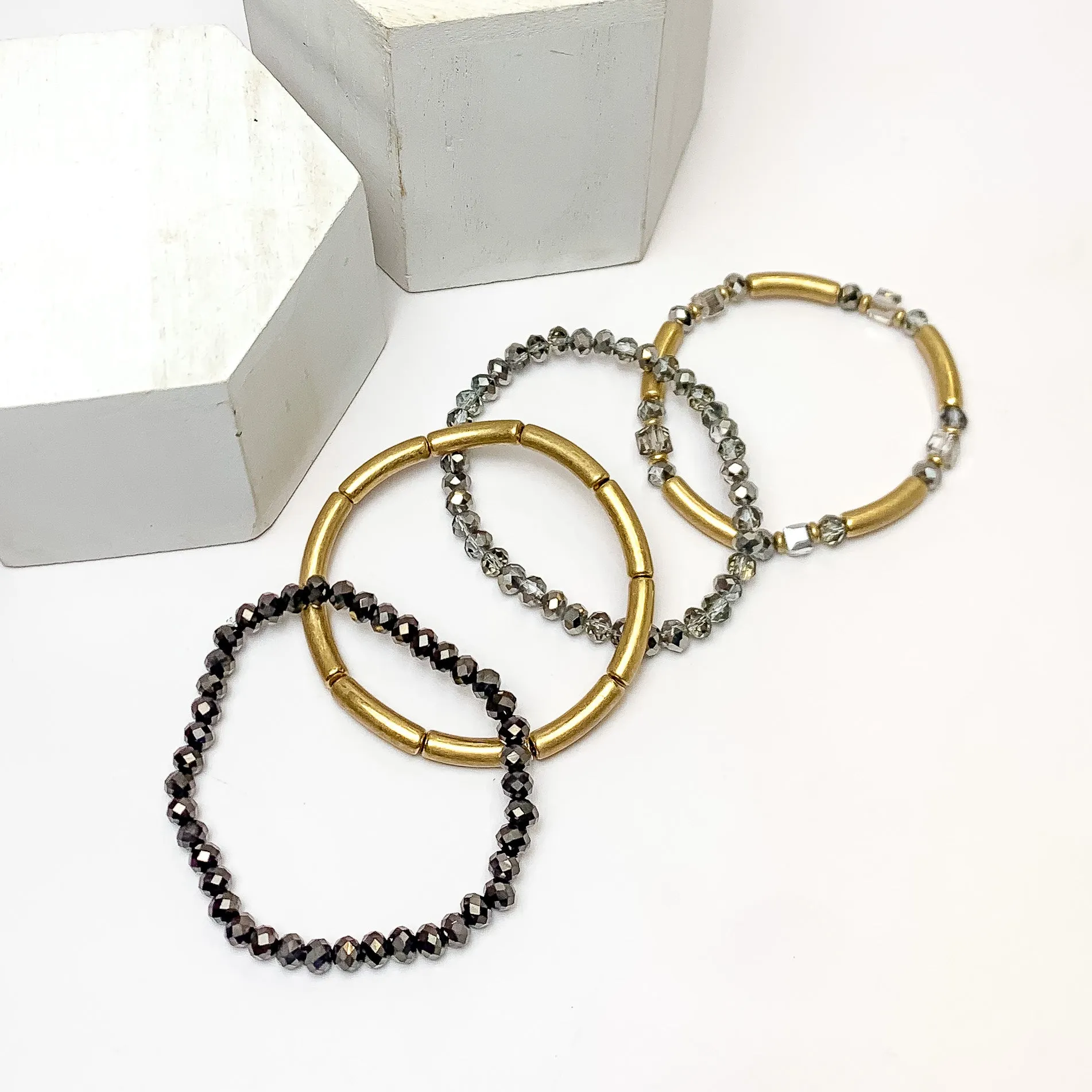 Set of Four | City Trip Beaded Bracelet Set in Gold Tone and Silver Tone