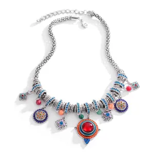 SHINELAND  Bohemian Style Stone & Bead Pendant Necklace for Women