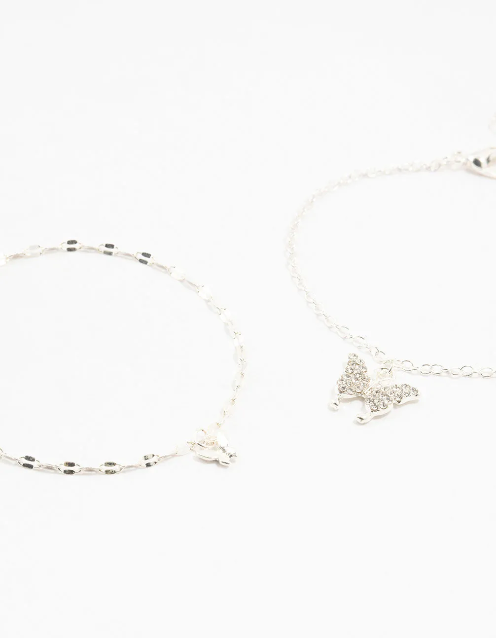 Silver Diamante Butterfly Charm Bracelets 2-Pack